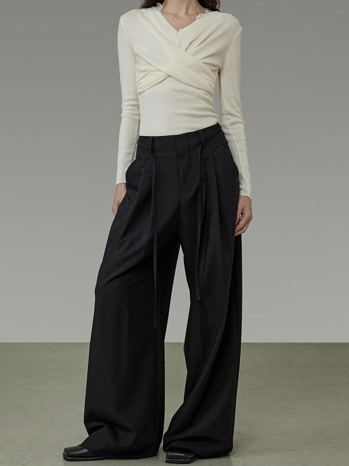 unspoken High Waist Sleek Black Workwear Tailored Fit For Ladies Polyester Wide Leg Pants