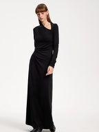 someone sometimes Elegant Long Sleeve Acrylic Blend Asymmetric Hem Women Black Maxi Dresses