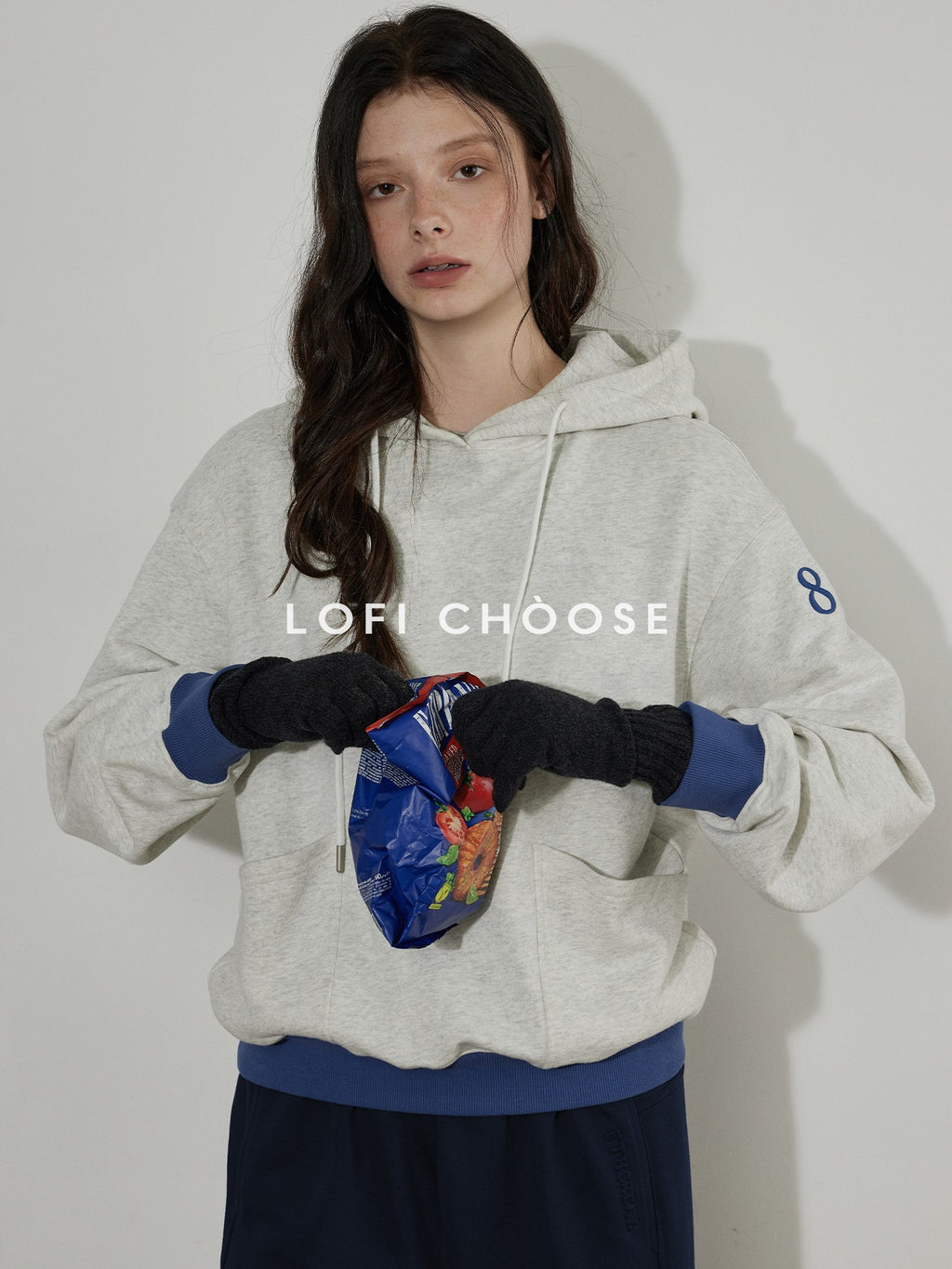 Lofi choose Fleece Lined Cotton Relaxed Hooded Pullover Smart Casual Long Sleeve Navy Hoodie