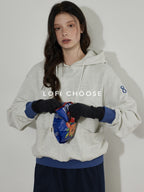 Lofi choose Fleece Lined Cotton Relaxed Hooded Pullover Smart Casual Long Sleeve Navy Hoodie