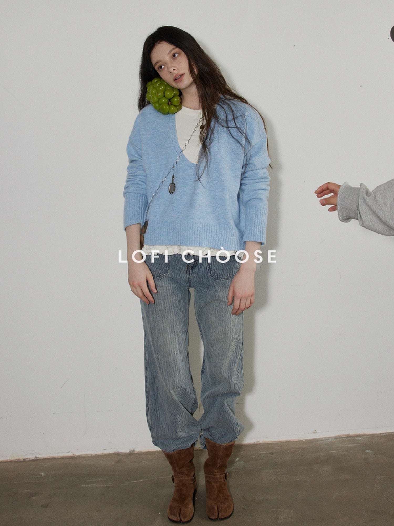 Lofi choose Soft Lightweight V-neck Loose Fit Commuter Office Knit Pullover Sweaters
