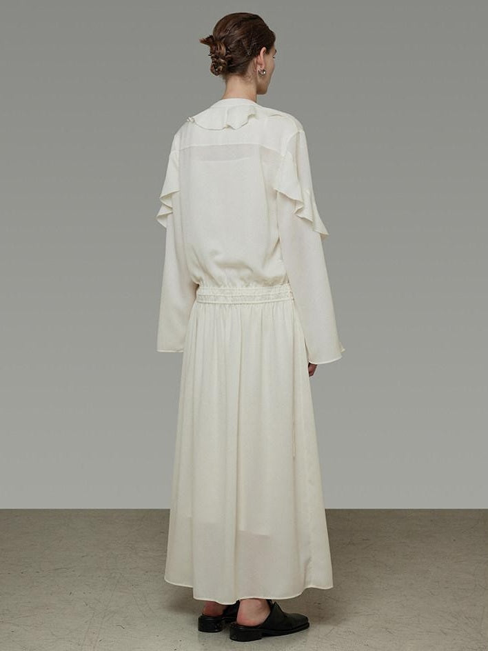 unspoken Breathable Minimal Ruffle Long Sleeve Loose H Fit Women Polyester Maxi Dresses