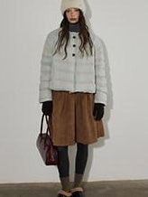 Lofi choose Flattering High Waist Ruched A Line Office Khaki Polyester Women Midi Skirts