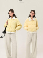 ikyou Embroidered High Waist Minimalist Office Beige Elastic Waist Wide Leg Pants