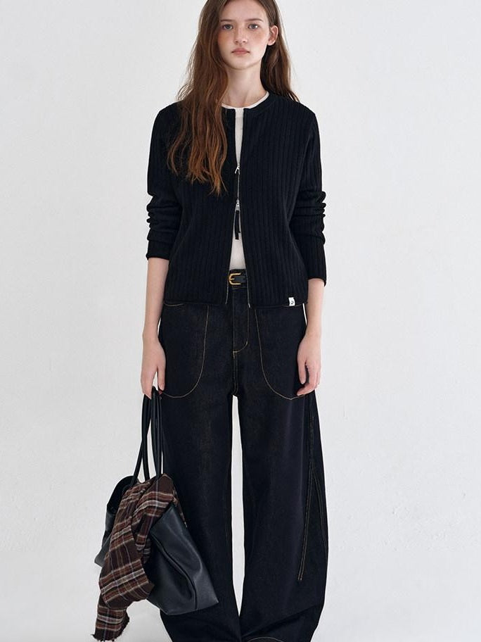 fano Vintage Washed Cotton Loose Natural Waist Casual Women Dark Wide Leg Pants