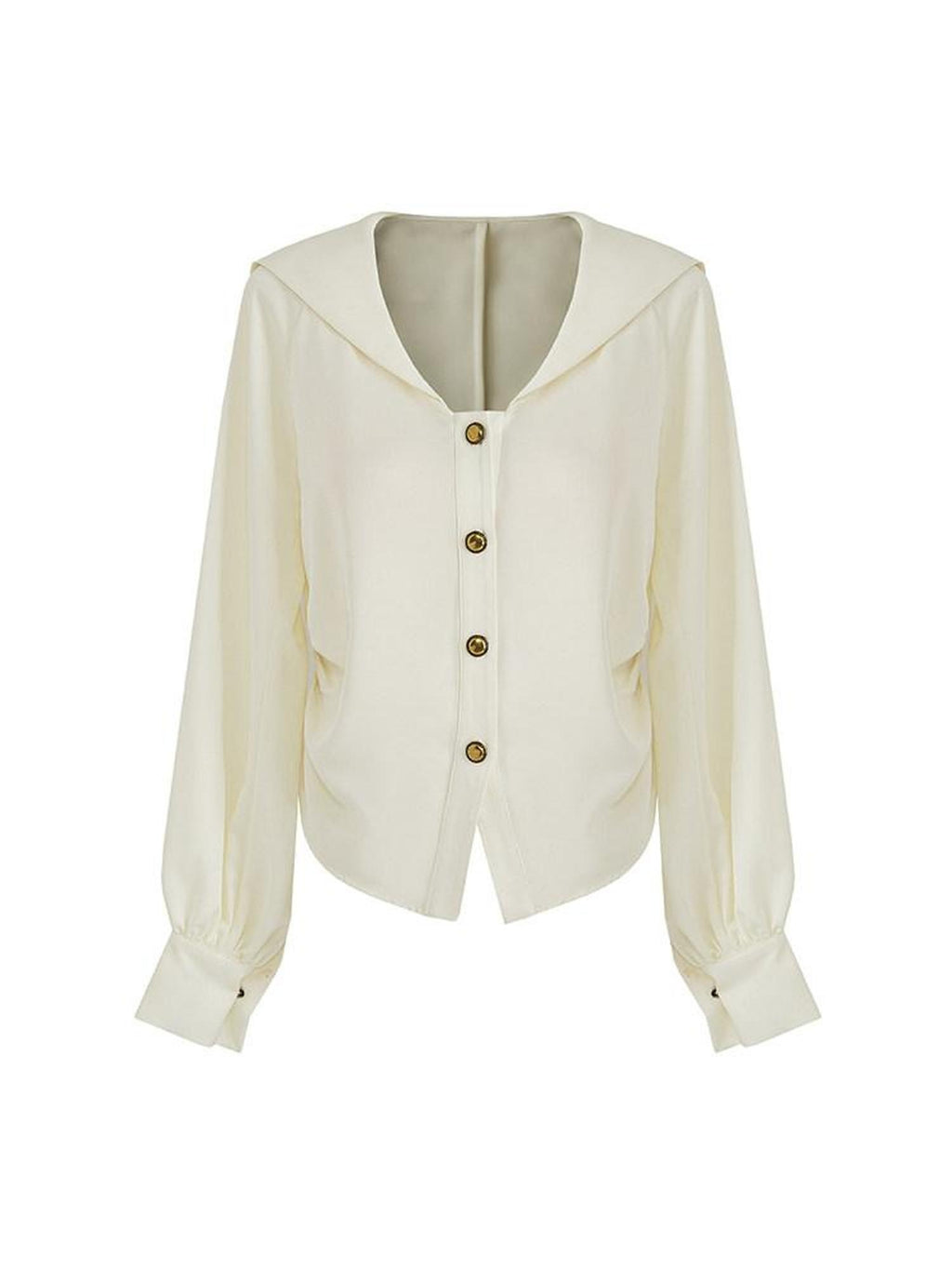 unspoken Cream Polyester Sailor Collar Button Front Loose Fit Office Minimalist Blouses