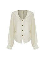 unspoken Cream Polyester Sailor Collar Button Front Loose Fit Office Minimalist Blouses