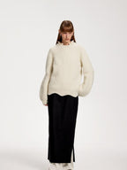 someone sometimes Recycled Viscose Wool Blend Commuter Crew Neck Pullover Cream Sweaters