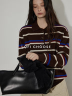 Lofi choose Colorblock Striped Polo Collar Relaxed Fit Commuter Women Knitwear Sweaters