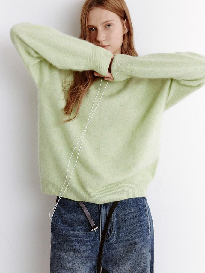 fano Soft Wool Cashmere Blend Relaxed Fit Crew Neck Women Knit Pullover Sweaters