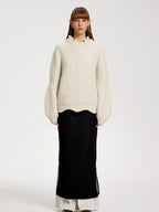 someone sometimes Recycled Viscose Wool Blend Commuter Crew Neck Pullover Cream Sweaters