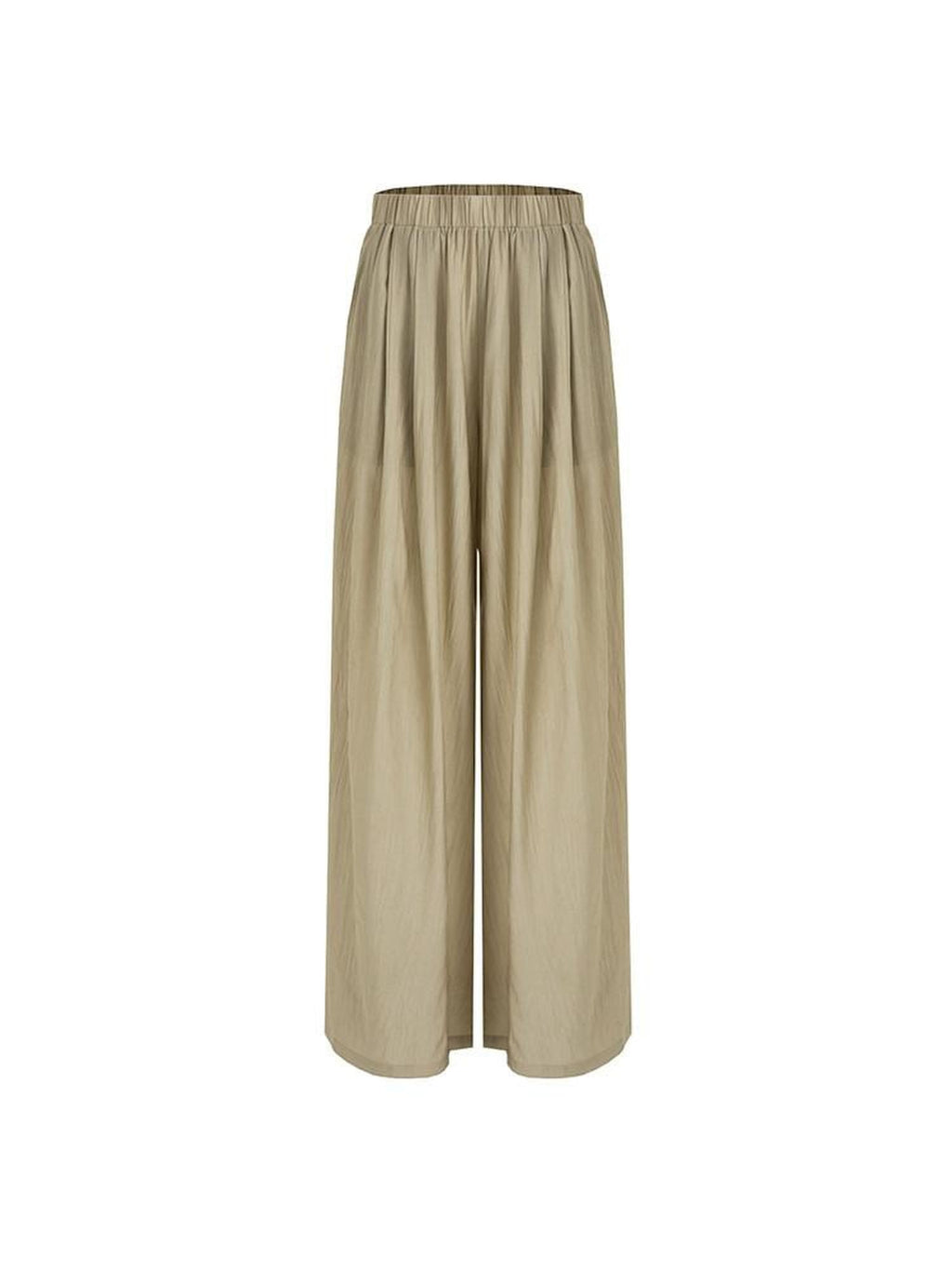 unspoken High Waist Pleated Elastic Workwear Khaki Viscose Wide Leg Pants
