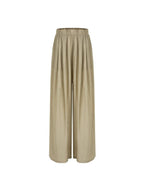 unspoken High Waist Pleated Elastic Workwear Khaki Viscose Wide Leg Pants