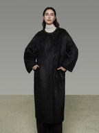 unspoken Heavyweight Lambswool Blend Minimal Commuter Loose Longline Black Wool Coats