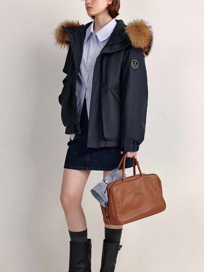 fano 90 Percent White Duck Down Detachable Hood Straight Short Navy Down Jackets
