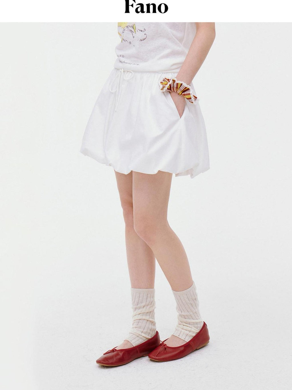 fano Lined Mid Waist A Line Bubble Skirt Loose Korean Solid White Mini Skirts