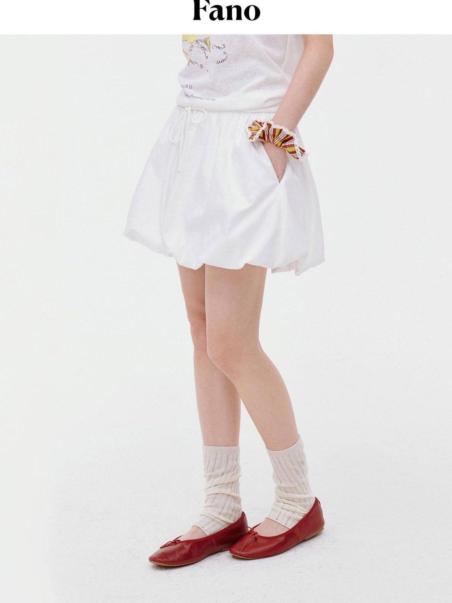 fano Lined Mid Waist A Line Bubble Skirt Loose Korean Solid White Mini Skirts