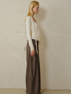 someonesometimes Soft Wool Blend Slim Round Neck Long Sleeve Women Almond Beige Knit Cardigans