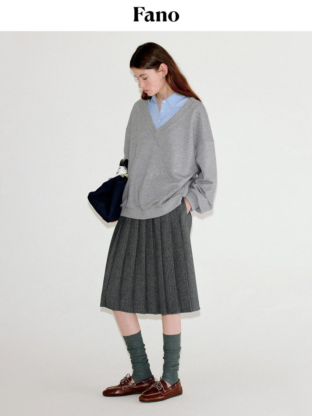 fano Soft Cotton Blend Colorblock Polo Collar Loose Knit Pullover Women Sweaters