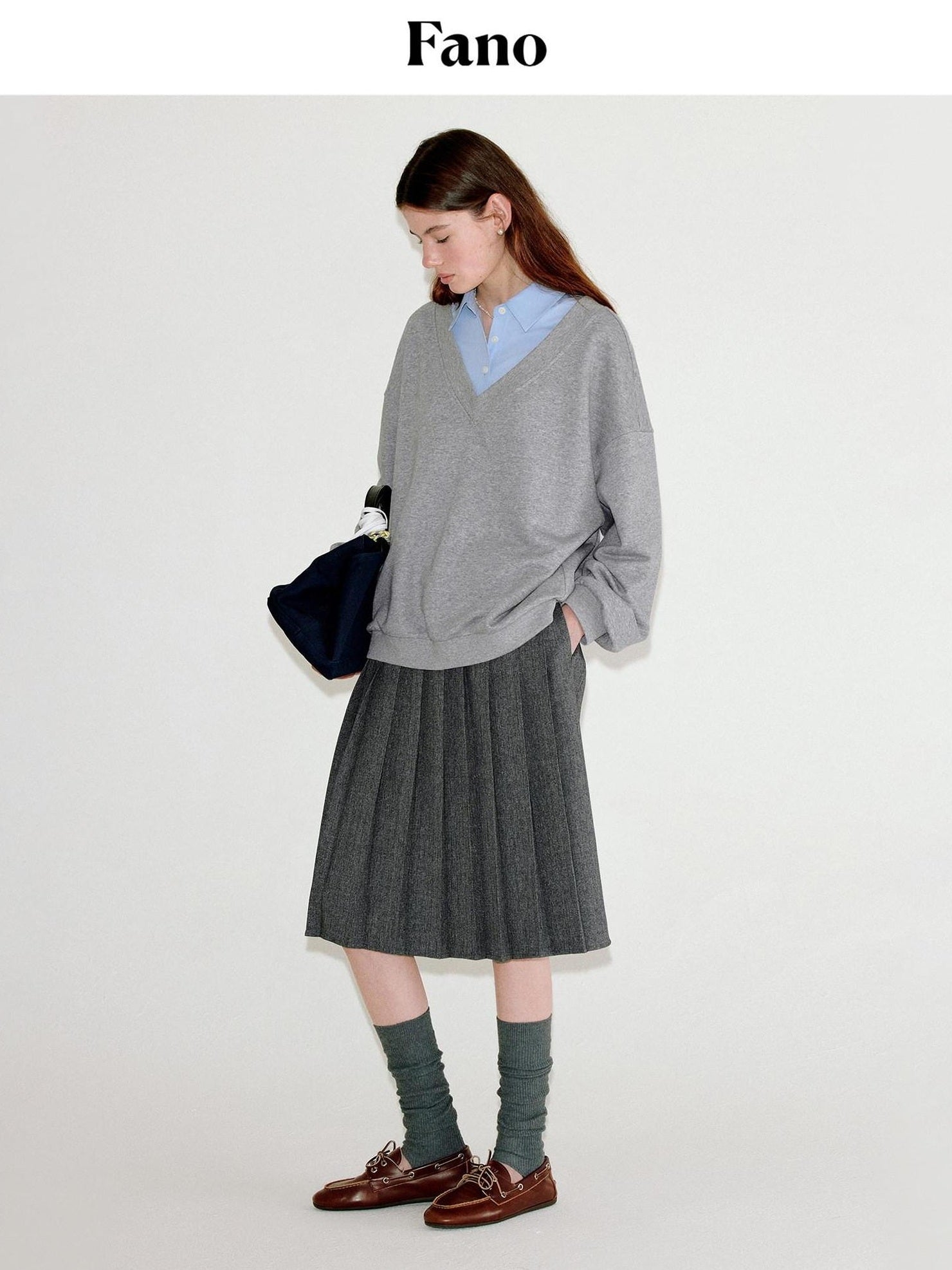 fano Soft Cotton Blend Colorblock Polo Collar Loose Knit Pullover Women Sweaters