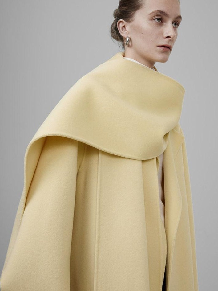 unspoken 100 Percent Wool Bright Yellow Long Straight Minimalist Office Wool Coats