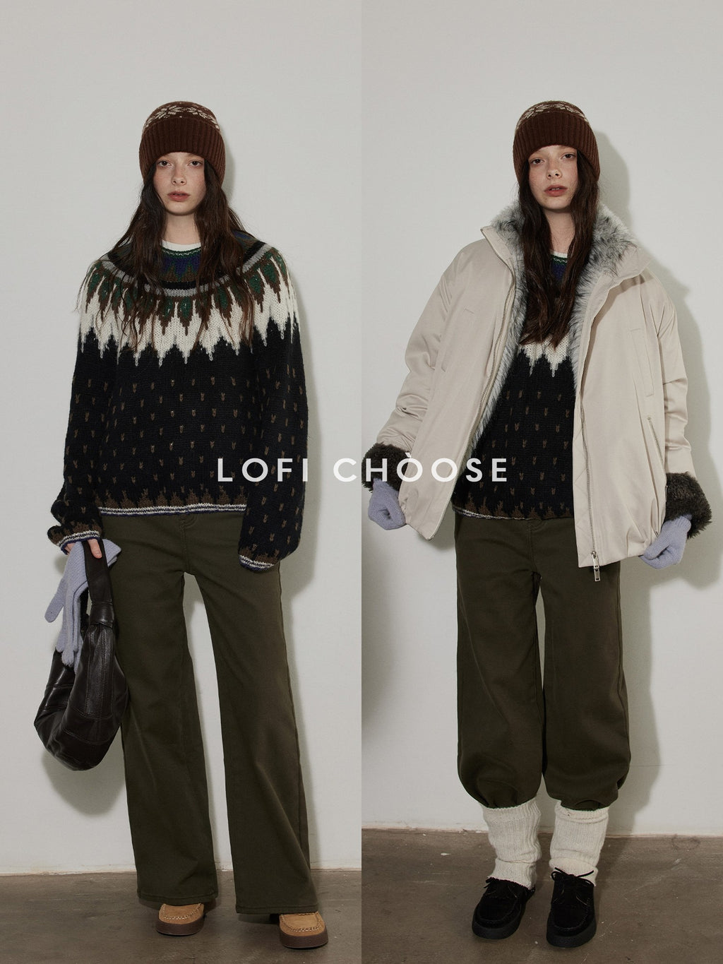 Lofi choose Cozy Thick Oversized Commuter Office Crewneck Black Pullover Knit Sweaters