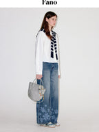 fano Natural Waist Indigo Dyed Loose Fit Women Casual Blue Denim Wide Leg Jeans
