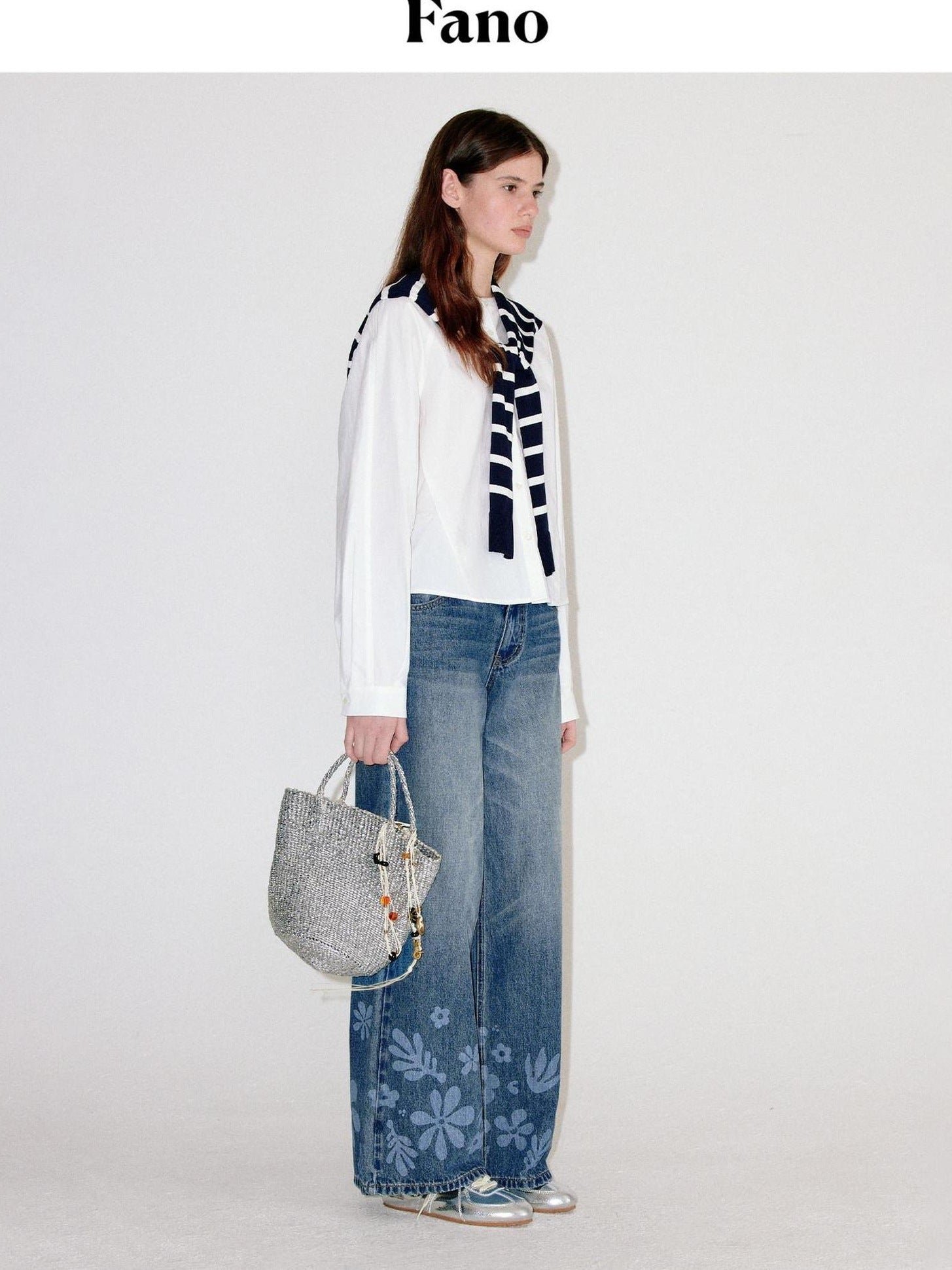 fano Natural Waist Indigo Dyed Loose Fit Women Casual Blue Denim Wide Leg Jeans