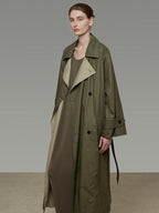 unspoken Minimal Commuter Long Double Breasted Loose Fit Women Black Olive Trench Coats