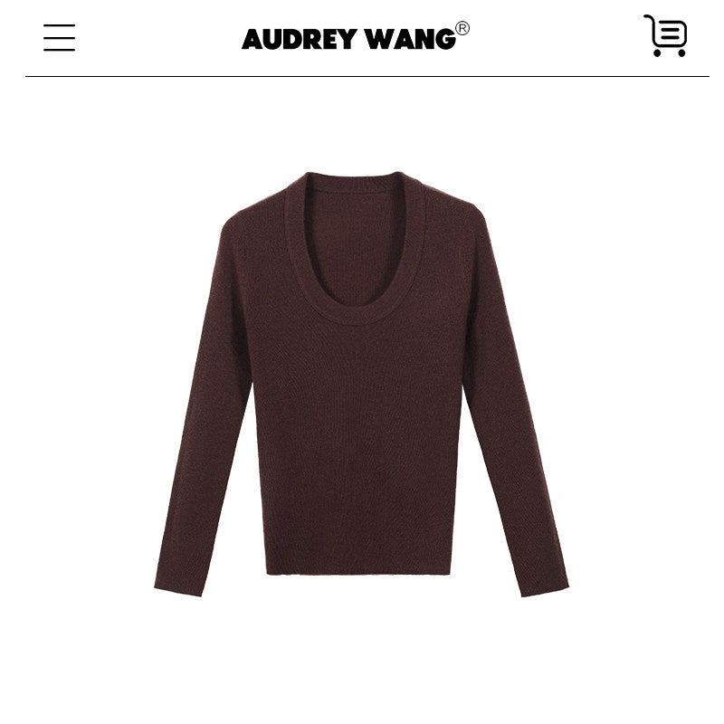 audreyyang_Sheep_Wool_Slim_Fit_Crew_Neck_Knit_Women_Black_Gray_Brown_Sweaters_MISSTT