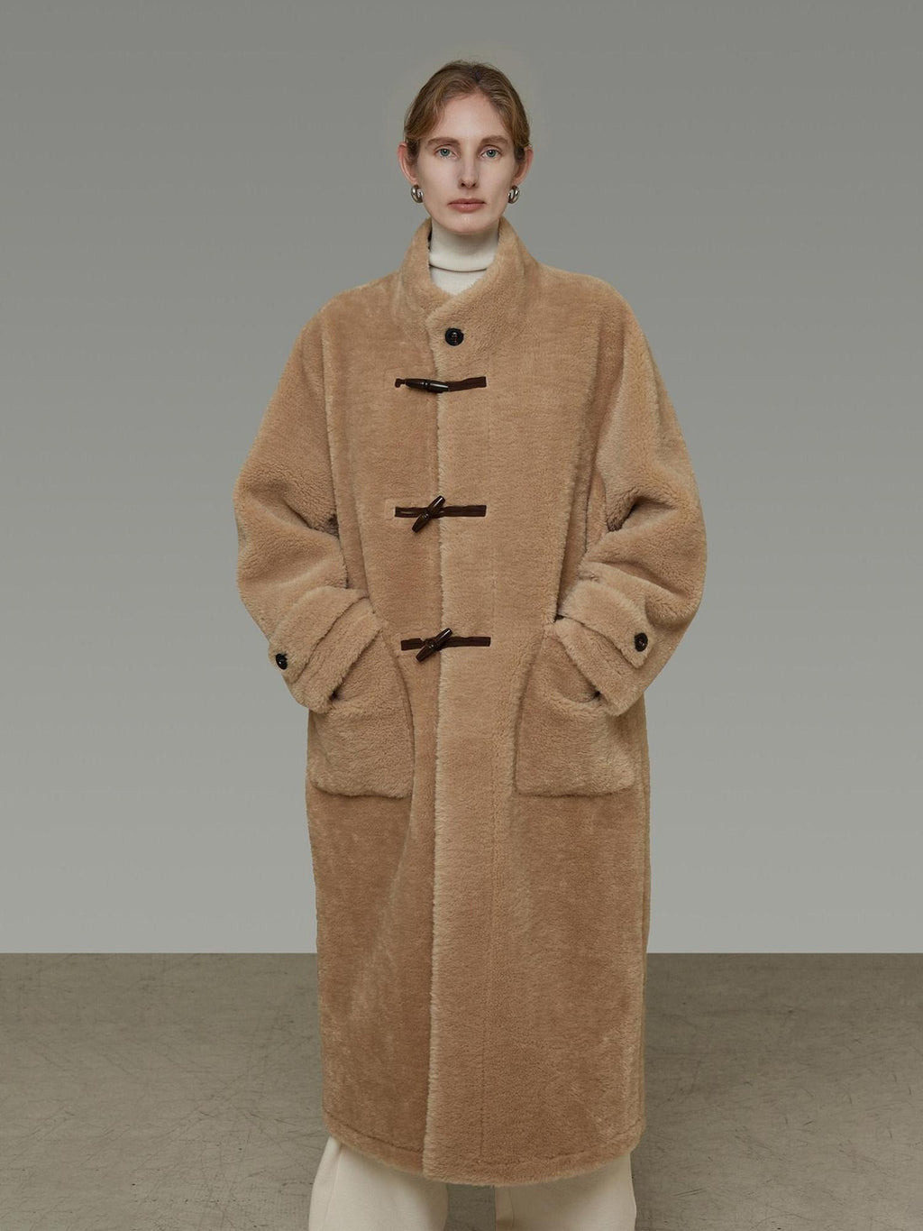 unspoken Warm Faux Fur Lined Vintage Loose Fit Stand Collar Women Daily Long Coats