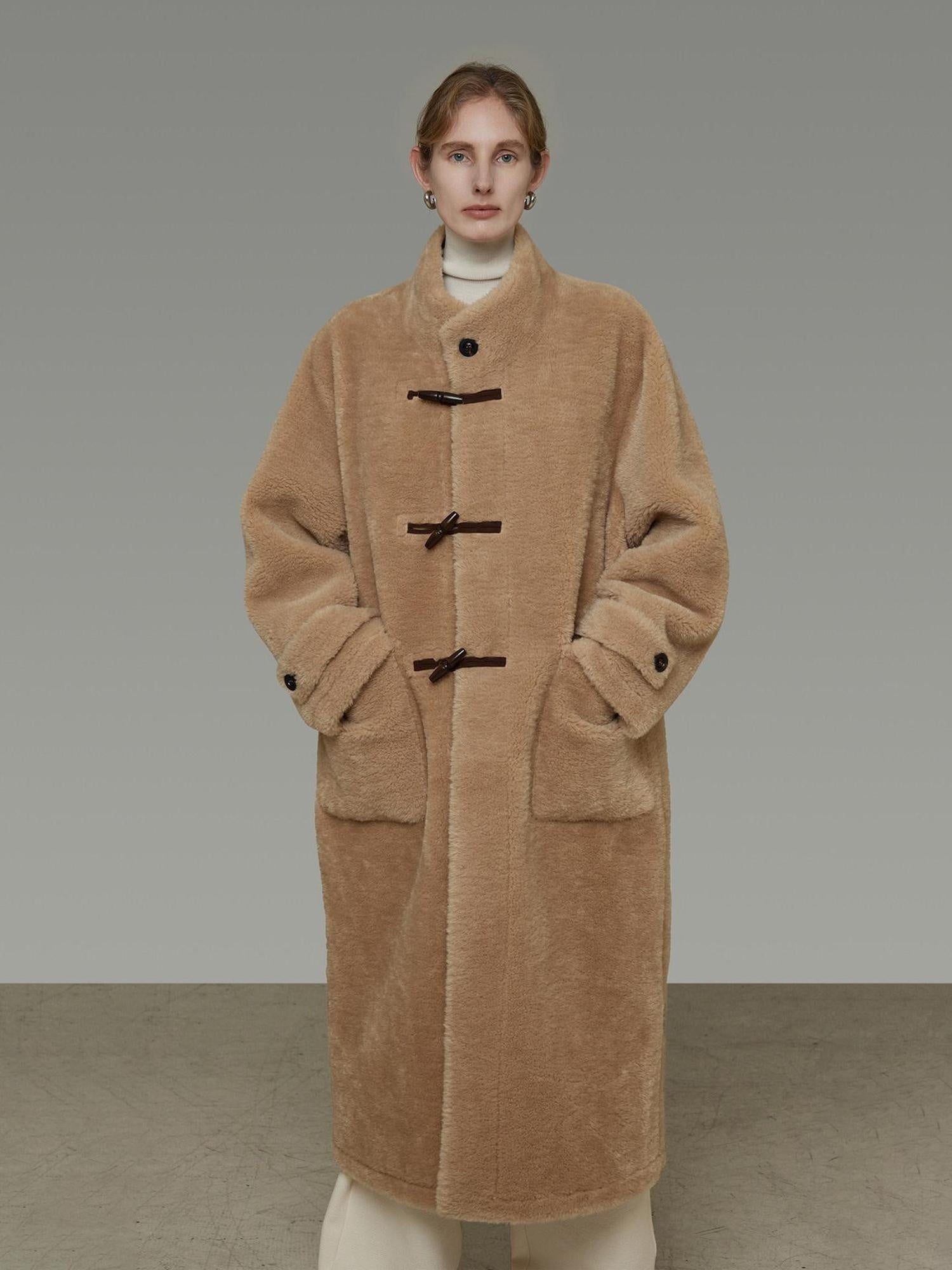 unspoken Warm Faux Fur Lined Vintage Loose Fit Stand Collar Women Daily Long Coats