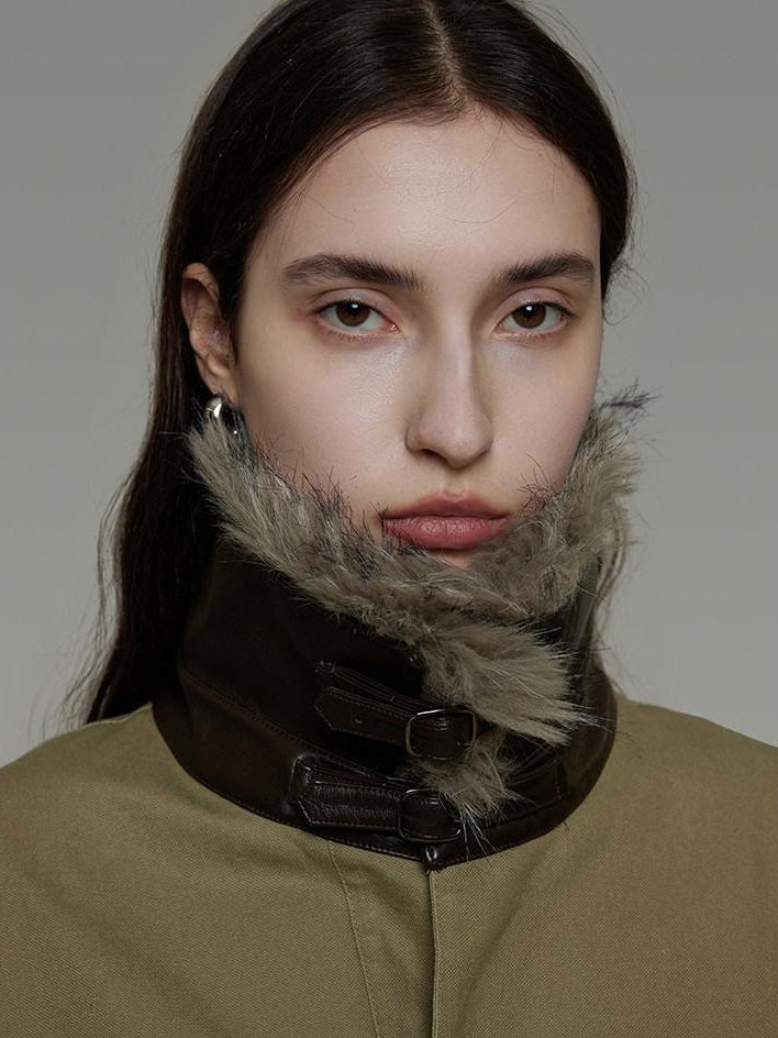 unspoken Thick Fleece Lined Fur Collar Loose Minimal Commuter Women Sage Puffer Jackets