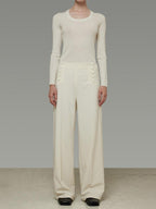 unspoken Breathable High Waist Button Detail Minimal Womens Office White Wide Leg Pants