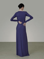 unspoken Button Slim Minimalist Office Workwear Long Sleeve Women Blue Top & Skirt Sets