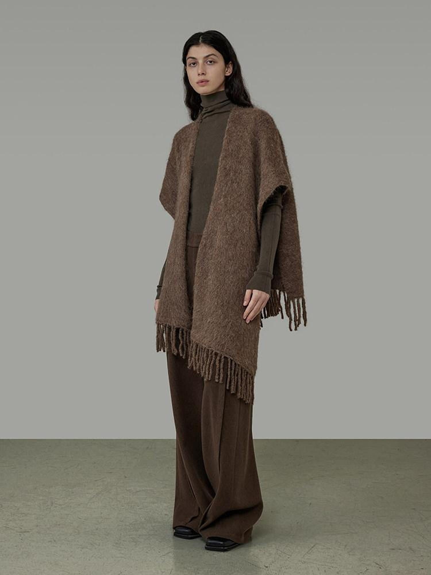 unspoken Cozy Warm Acrylic Fringe Shawl Rectangular Solid Brown Women Fashion Scarves