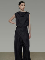 unspoken Pure Cotton High Waist Commuter Blue Black Casual Off Shoulder Crop Tops