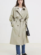 fano Classic Double Breasted Long Straight Fit Commuter Women Khaki Trench Coats