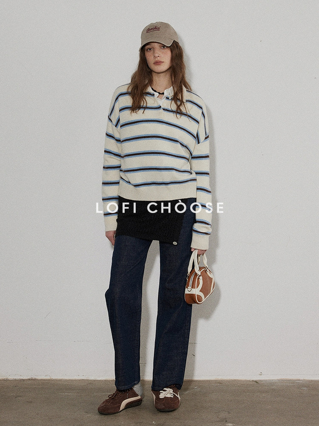 Lofi choose Cozy Knit Pullover Loose Fit Collared Office Women Knitwear Tops Sweaters