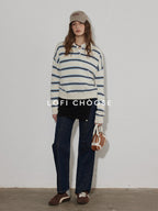 Lofi choose Cozy Knit Pullover Loose Fit Collared Office Women Knitwear Tops Sweaters
