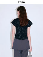 fano Moisture Wicking Slim Fit Korean Crew Neck Printed Black Basic Crop Tops