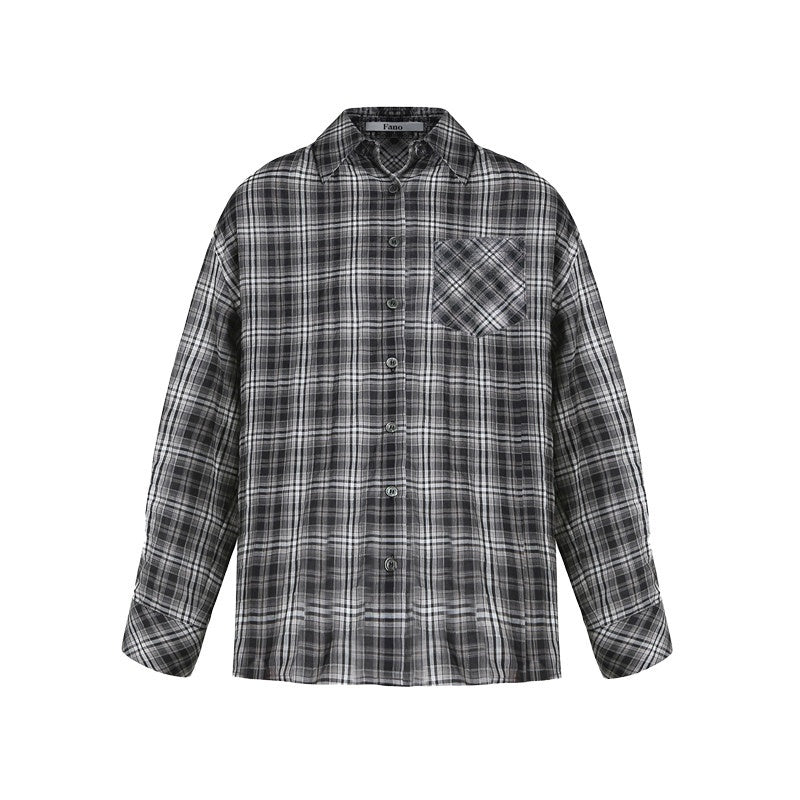 fano_Uv_Protection_Loose_Korean_Polo_Collar_Button_Front_Plaid_Women_Shirts_MISSTT