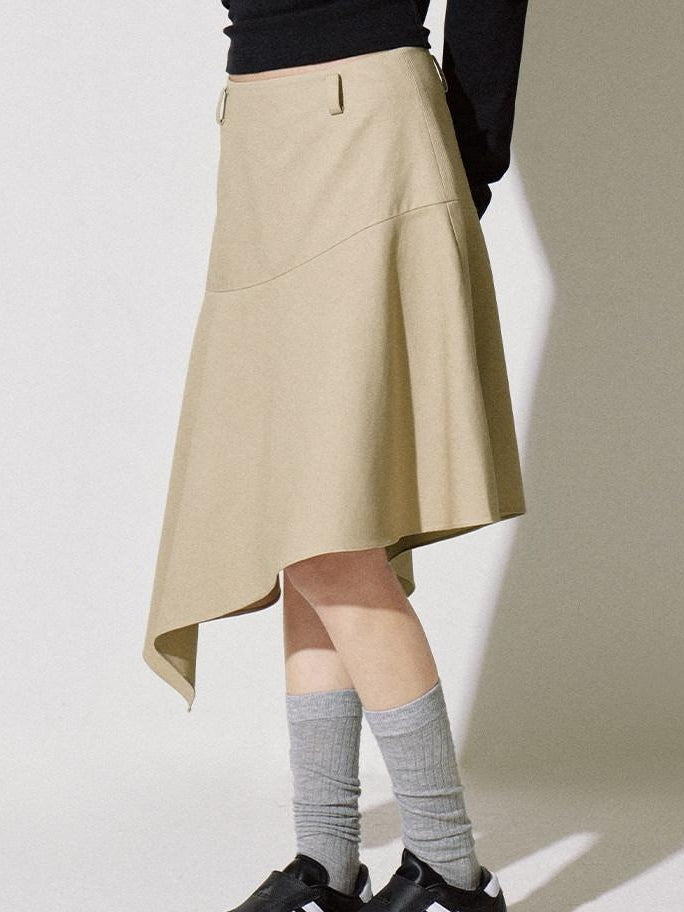 fano Soft Lyocell Cotton Blend Casual Mid Waist Ruffle Asymmetrical Women Midi Skirts