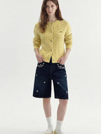 fano Thermal Embroidered Loose Fit Casual Women Long Sleeve Knit Cardigans
