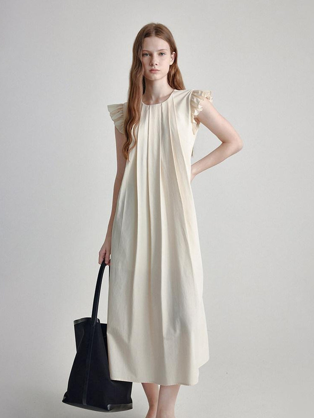 fano High Waist Structured A Line Sleeveless Cotton Lyocell Office Maxi Dresses
