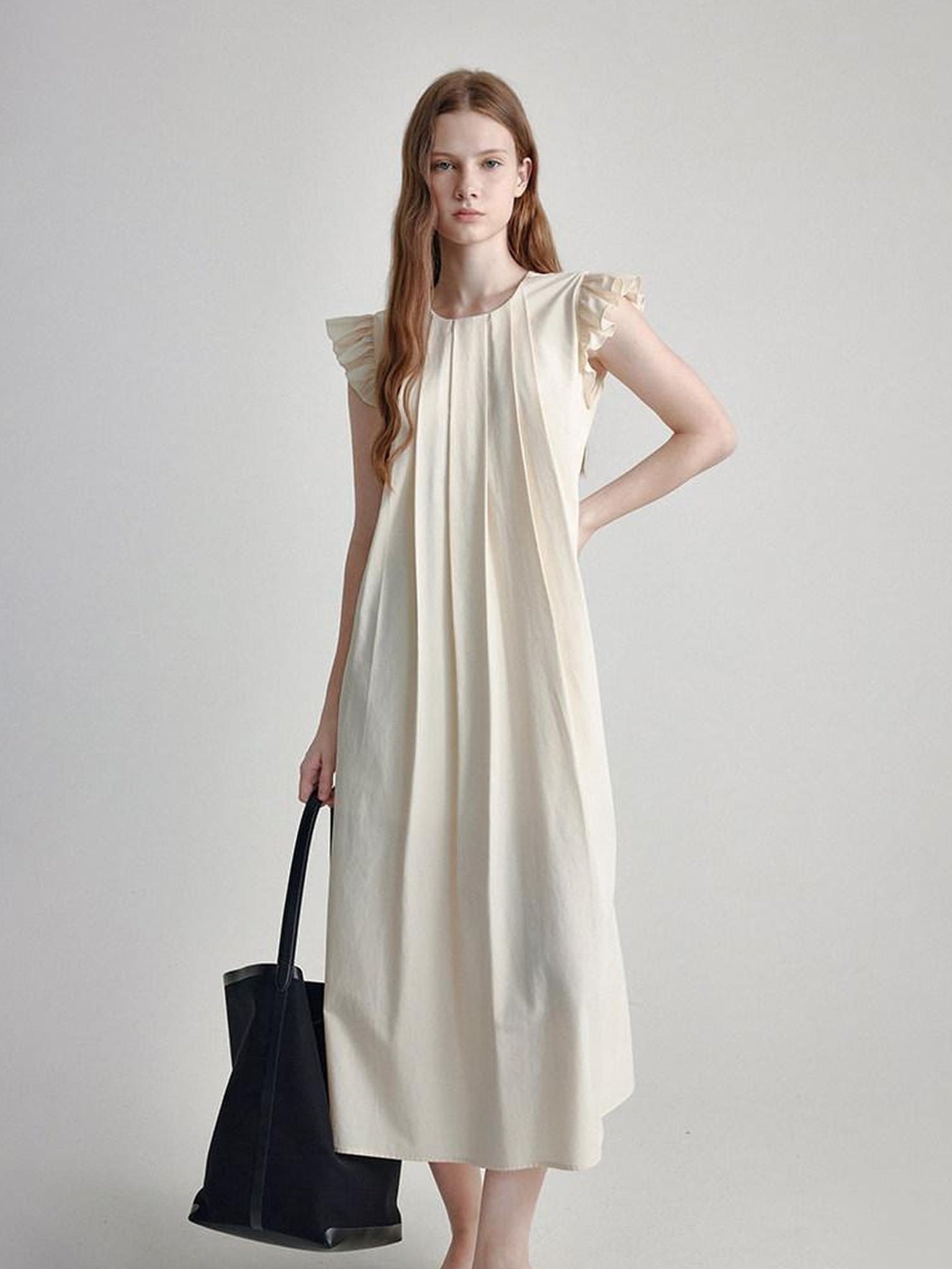 fano High Waist Structured A Line Sleeveless Cotton Lyocell Office Maxi Dresses