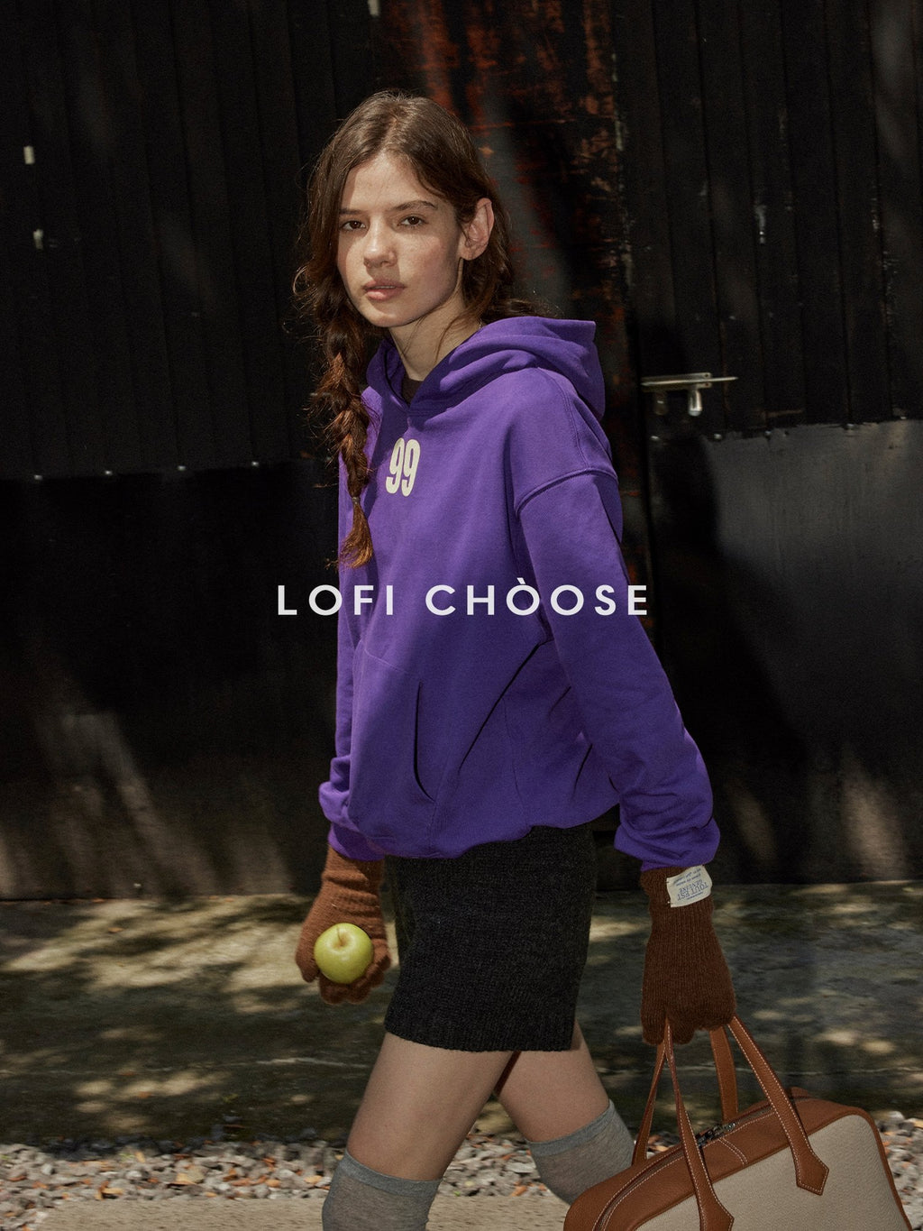 Lofi choose Loose Fit Oversized Hooded Long Sleeve Commuter Casual Purple Gray Hoodie