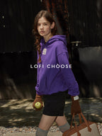 Lofi choose Loose Fit Oversized Hooded Long Sleeve Commuter Casual Purple Gray Hoodie