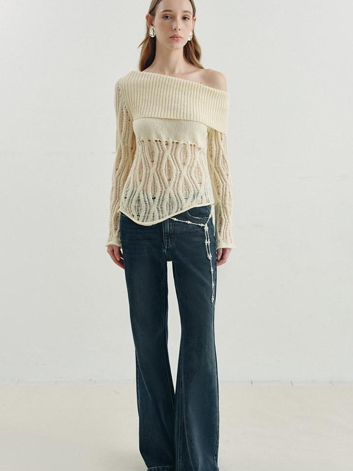 someonesometimes Vintage Washed Low Rise Distressed Denim Stretch Women Deep Indigo Flared Jeans