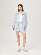 ikyou Upf50+ Breathable Nylon Ruffle Zip Commuter Relaxed Fit Women Top & Shorts Sets